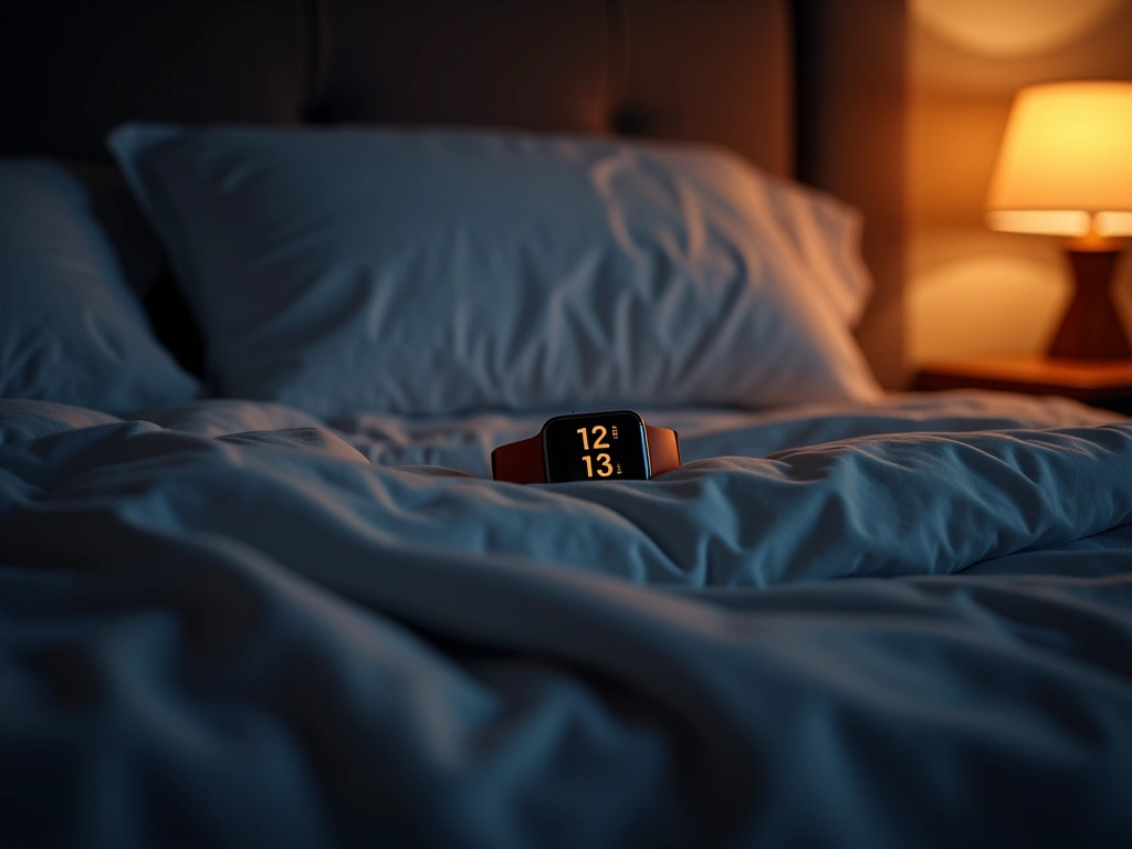 Fitbit Flex Review: Mastering Daily Fitness and Sleep Tracking 2 Overhead shot of a comfortable bed with soft, textured bedding. The lighting is dim and warm, suggesting a peaceful sleep ...