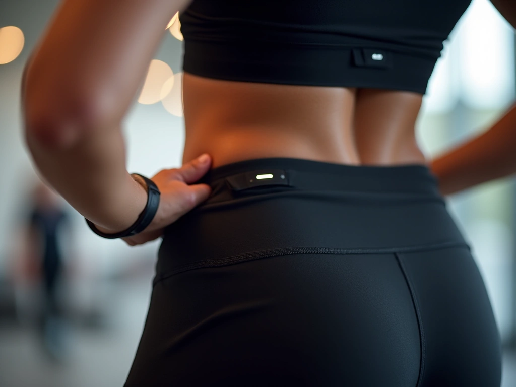 A sleek, minimalist wearable device seamlessly integrated into athletic clothing, capturing subtle movements and biometric...