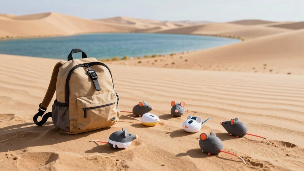 four travel sized cheerful mice