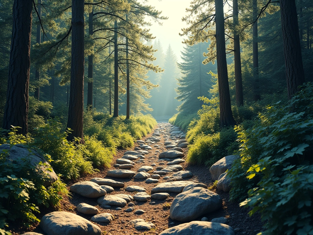 Garmin Fenix 3 Review: A Rugged Multisport GPS Powerhouse 1 A photorealistic image of a rocky mountain trail winding through a dense forest, with sunlight filtering through the trees...